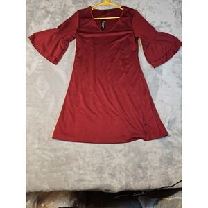 Gracyoga Burgundy Bell Sleeve V-Neck A-Line Mini Dress Small NWT